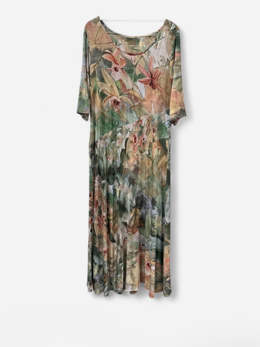 Soft Surroundings Vivienne dress green Floral XL preppy feminine summer boho